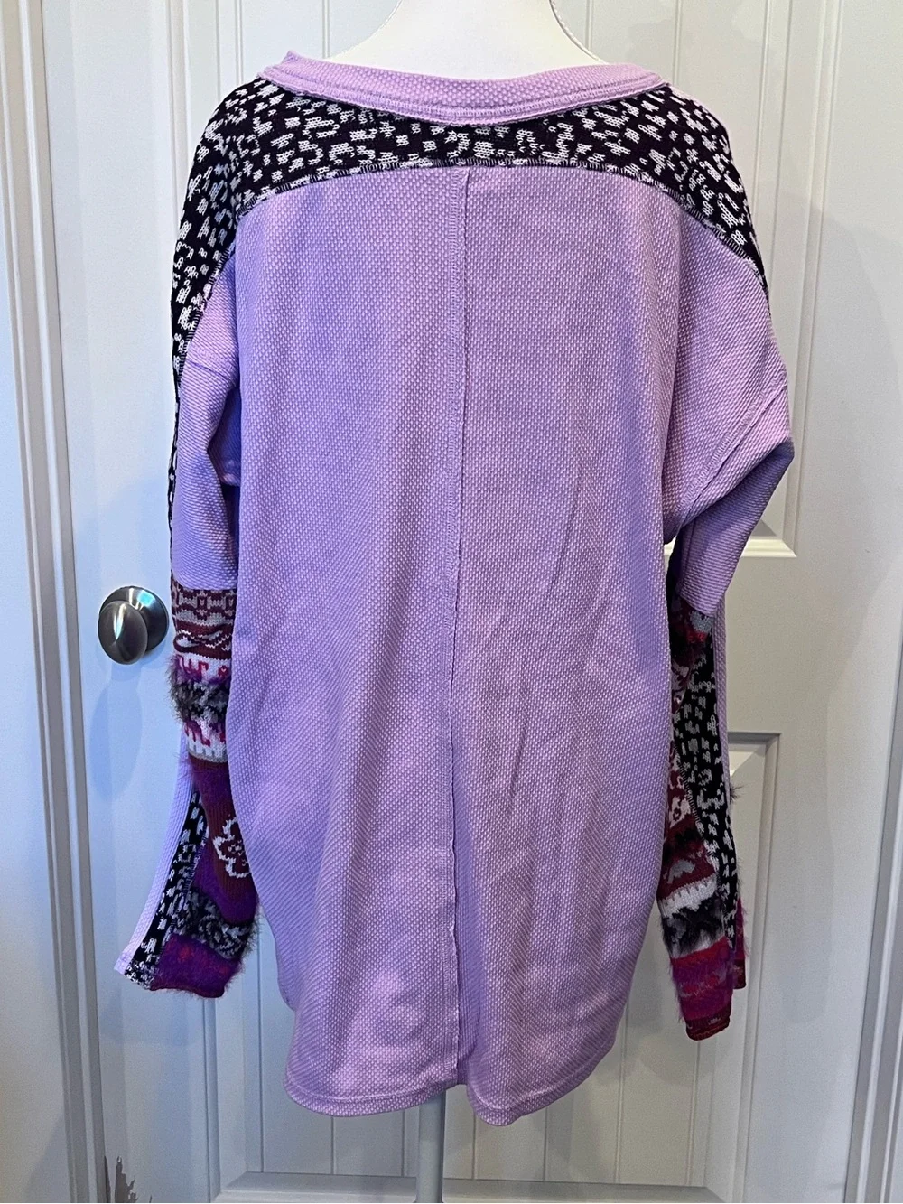 Free People Petal Lilac On My Way Thermal Top Patterned Sleeve Medium